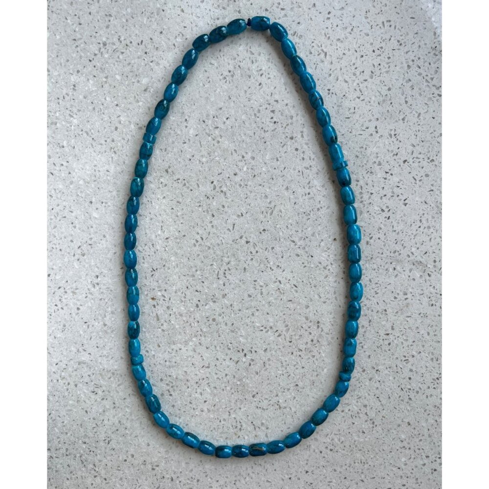 Turquoise Blue Glass Beaded Necklace 24"